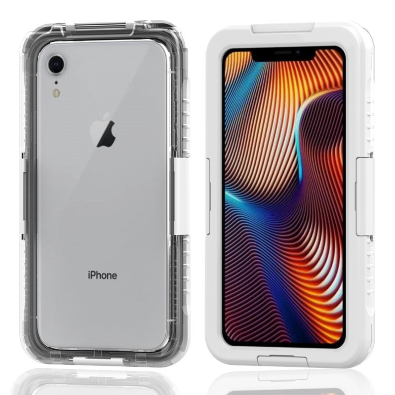 Den bedste vandtætte støvbestandige snedkerbeholder iPhone XR-kasse (White)