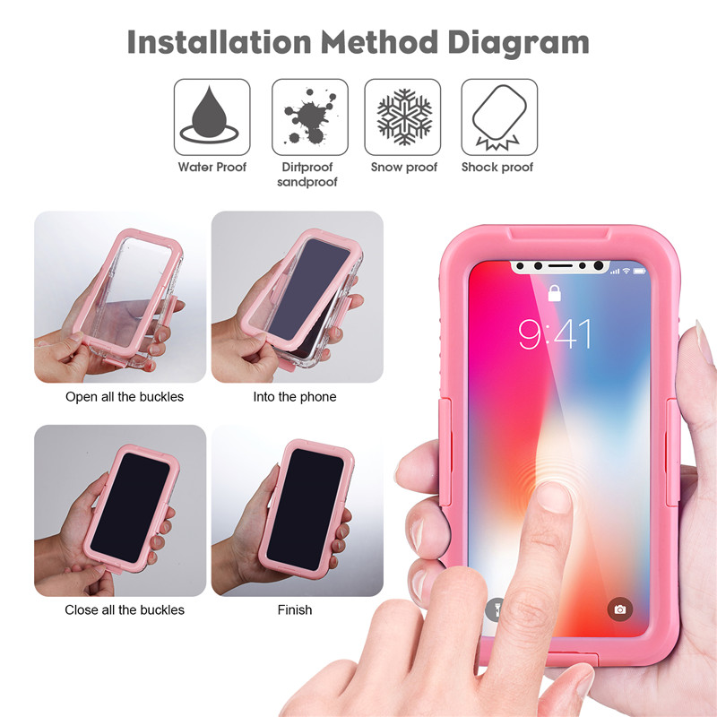 IPhone XR ip68 case vandtætte phone tegnebog alt bevis kasse (lyserød)