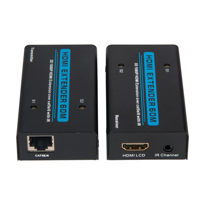 V1.3 HDMI- udvidelse 60m over Enkelt cat5e/6 kabel med IR- understøttelse fuld HD 1080P