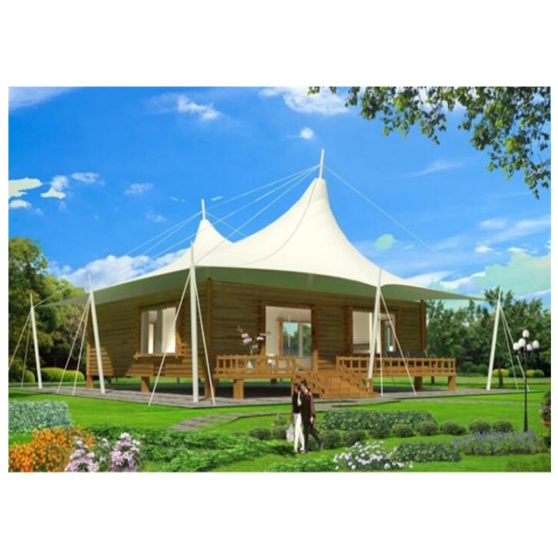 Varmt salg præfabrikshuse PVDF / PTFE stofmateriale Lejr Telt Glasvæg hotel Glamrende telte til Jungle Resort