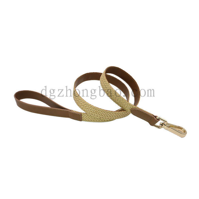Brun flettet reb med ægte læder kædesnor til hunde