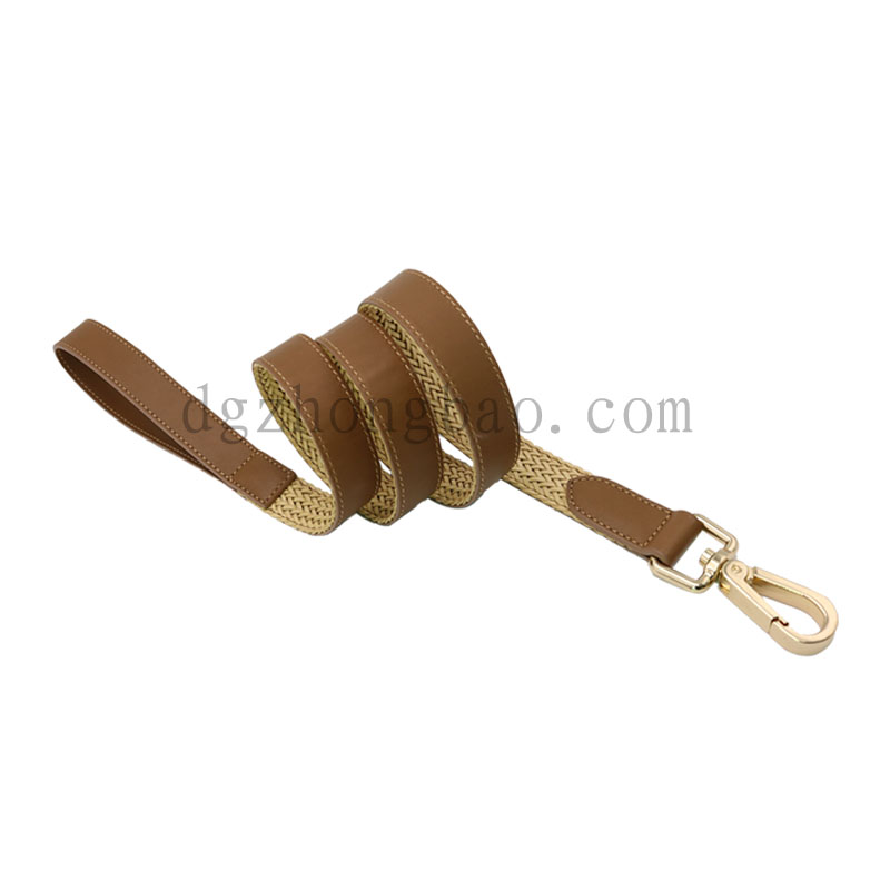 Brun flettet reb med ægte læder kædesnor til hunde