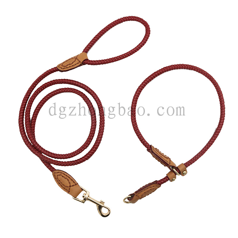 Unik rød mikrofiber med flettet kædesnor til hunde