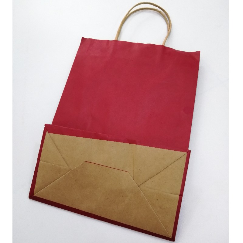 Flerfarvet brun papirpose, farvet papirpose med håndtag