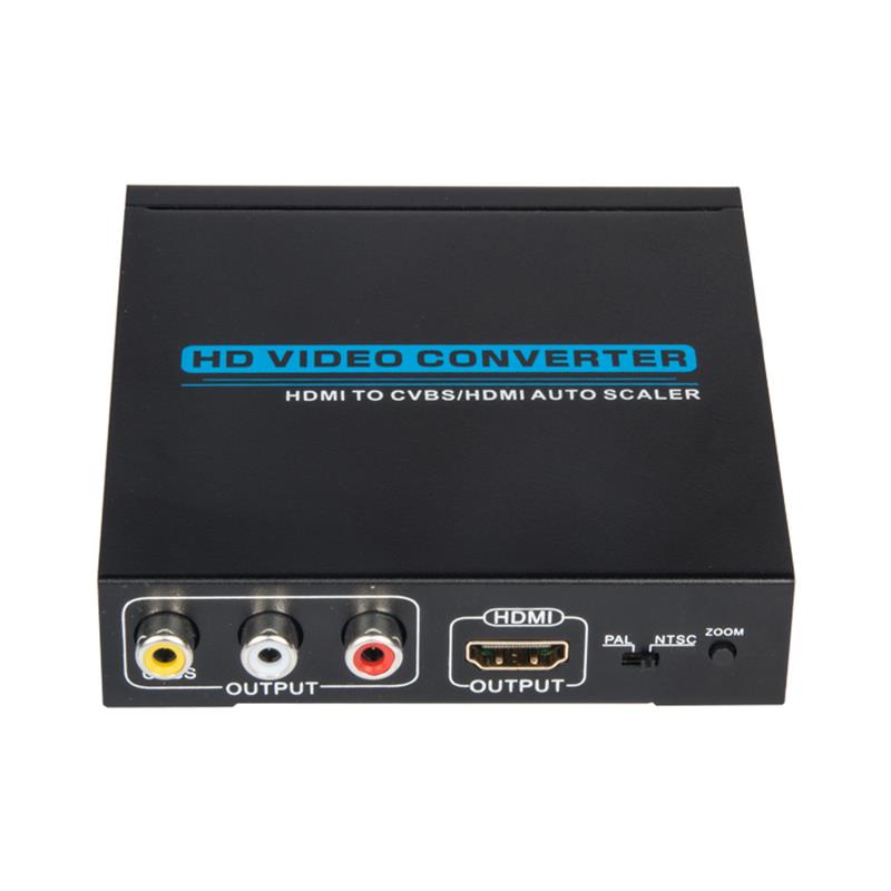 HDMI TIL CVBS \/ AV + HDMI CONVERTER Auto Scaler 1080P
