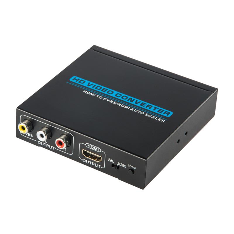 HDMI TIL CVBS \/ AV + HDMI CONVERTER Auto Scaler 1080P