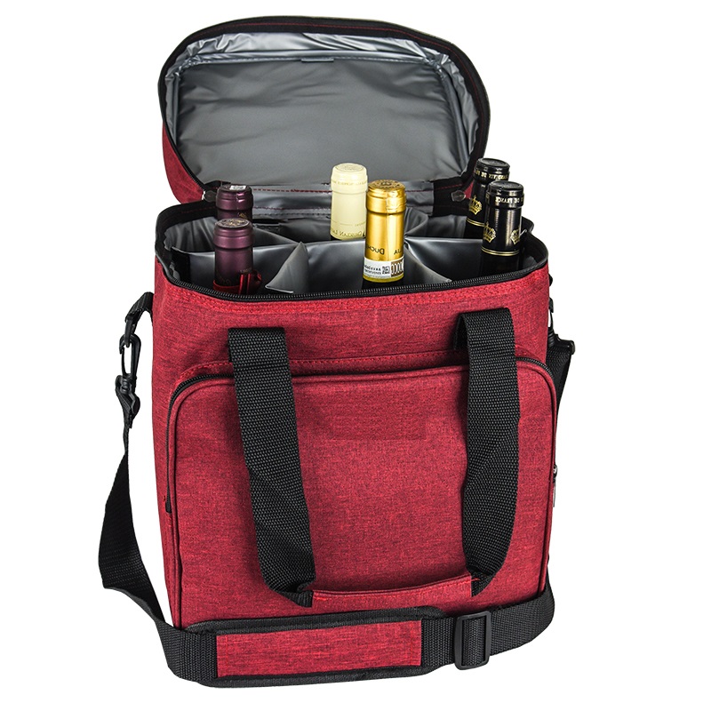 SGC21 Genanvendelig isoleret vinbærer 6 flaskeevne polstret vinkøler Stofpose til vinelskere Gaver