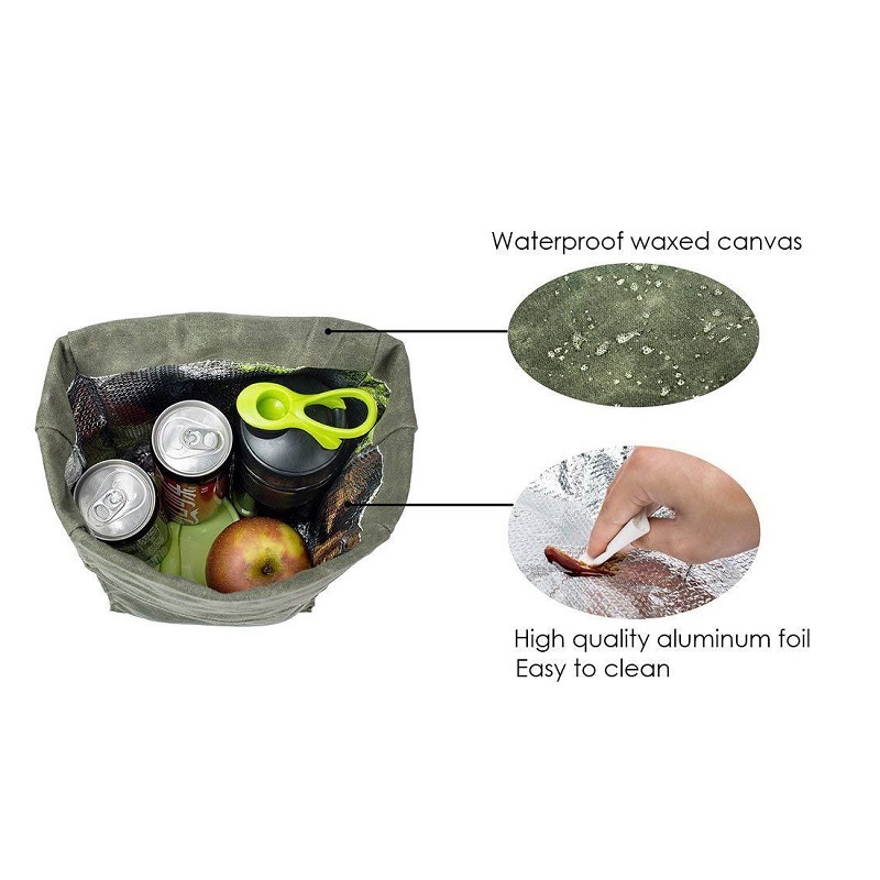 SGC29 tilpasset Easy Carry Rejse Vintage Design Isoleret vokset lærred Lunch taske Tote Genanvendelig Sandwich Bag Thermal Cooler