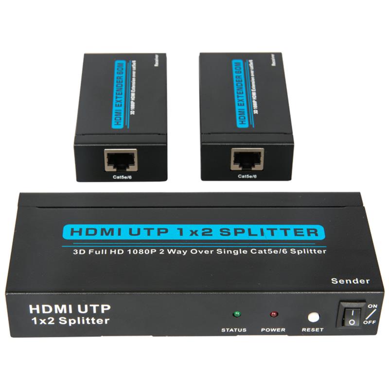 2 porte UTP HDMI 1x2 splitter over enkelt Cat5e \/ 6 Med 2 modtagere op til 60 m