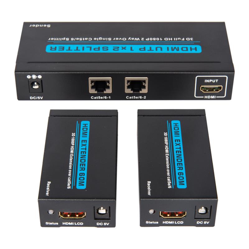 2 porte UTP HDMI 1x2 splitter over enkelt Cat5e \/ 6 Med 2 modtagere op til 60 m