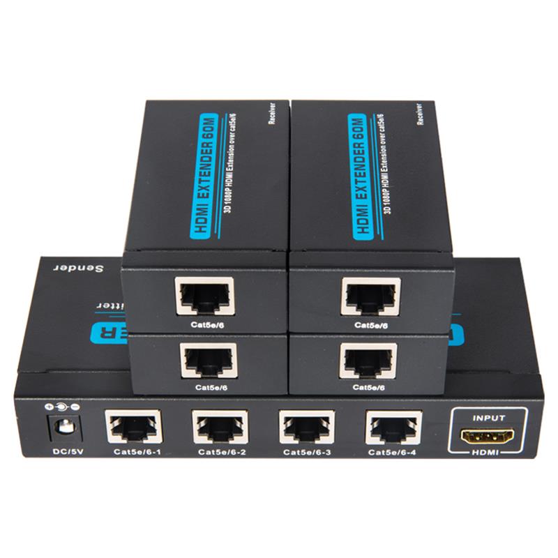 4 porte HDMI UTP 1x4 splitter over enkelt Cat5e \/ 6 Med 4 modtagere op til 60 m