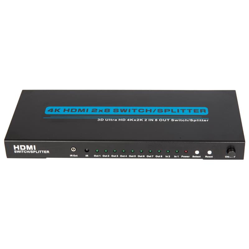 4K \/ 30Hz HDMI 2x8 switcher \/ splitter Support 3D Ultra HD 4Kx2K \/ 30Hz