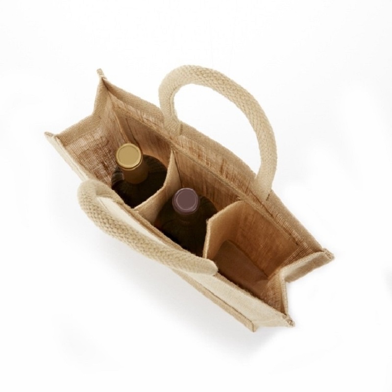 SGS52 Custom Printed Ecofriendly 3 Flaske Jute Wine Bottle Tote Shopping Tasker med vindue