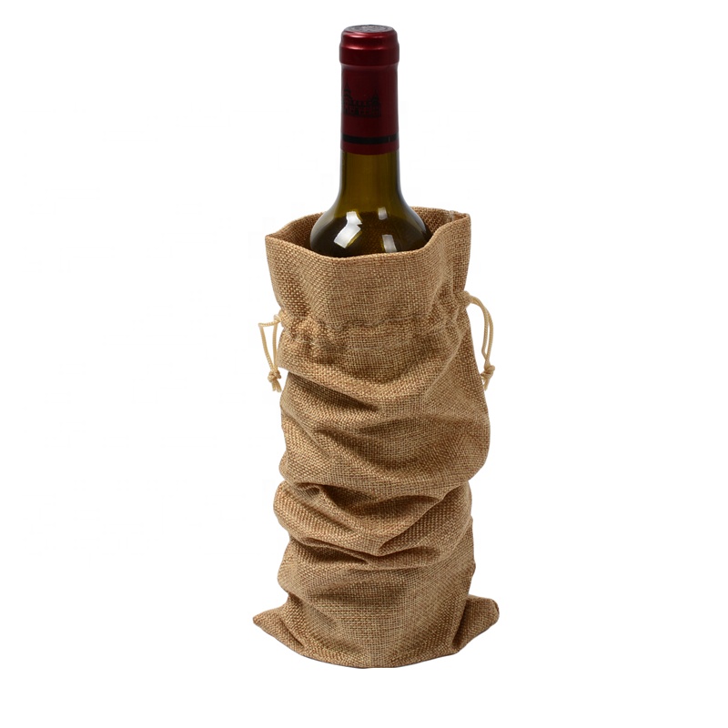 SGS53 Rustic Jute Burlap Wine Bags Drawstring Wine Bottle Covers Reable Bottle Wage Package Wine Bags