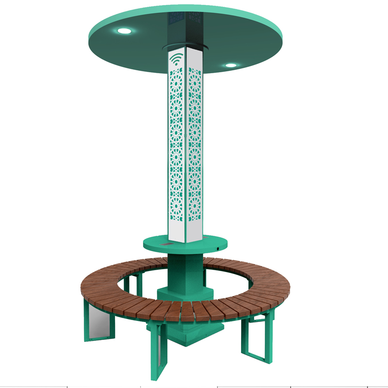 Solcelledrevet parkpark træbænk med automatisk muslimsk islamisk bønneklokke AZAN bønealarm muslimsk ur