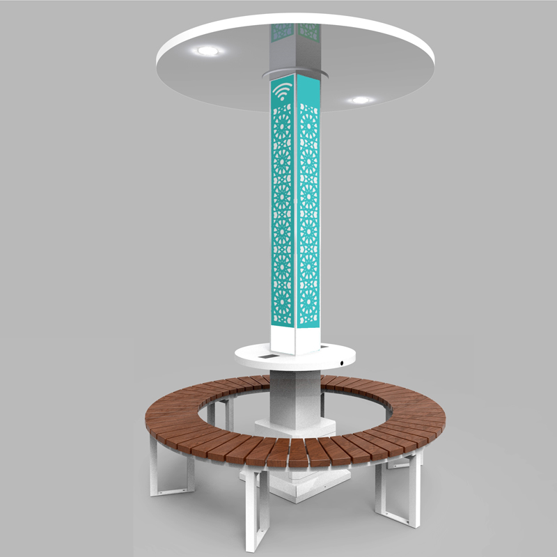 Solcelledrevet parkpark træbænk med automatisk muslimsk islamisk bønneklokke AZAN bønealarm muslimsk ur