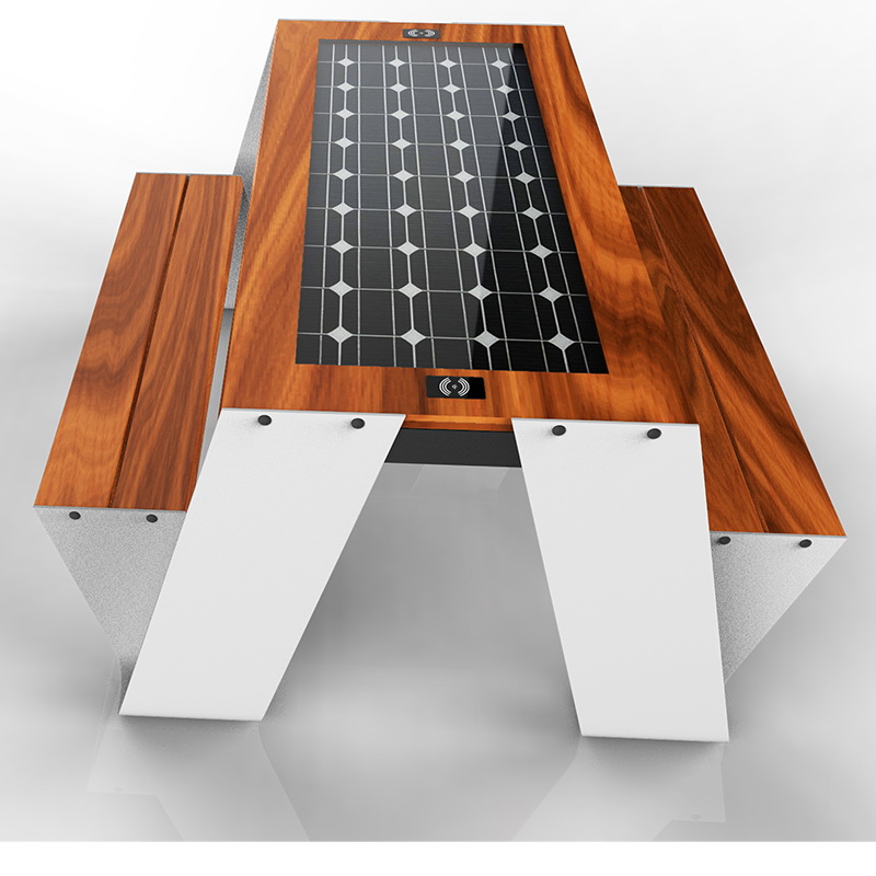 Solcelledrevet telefonopladning og WiFi Gratis smart træpiknikbord