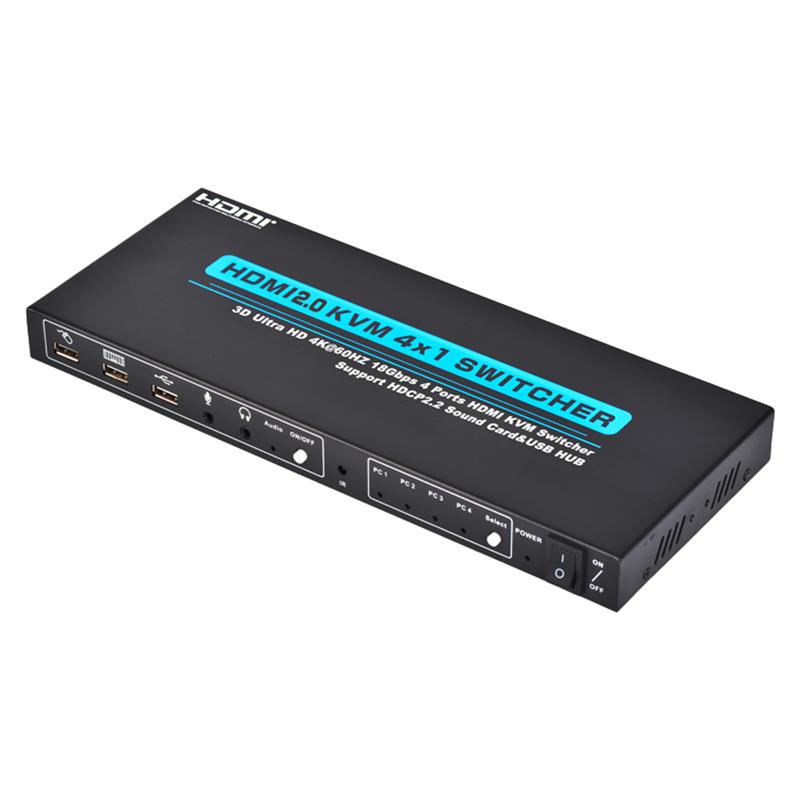V2.0 HDMI KVM 4x1 switcher understøtter 3D Ultra HD 4Kx2K \/ 60Hz
