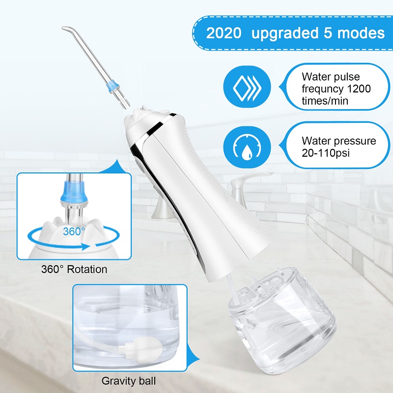 H2ofloss Water Flosser Professional Trådløs tandpleje Oral irrigator - Bærbar og genopladelig IPX7 vandtæt vandtråd til rengøring af tænder, 300 ml reservoir Hjem og rejse (HF-2)