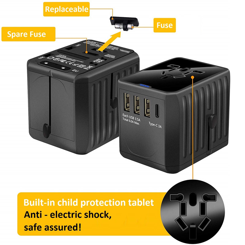 RRTRAVEL International rejseadapter Universal strømadapter på verdensplan Alt i én 4 USB med elektrisk stik Perfekt til europæiske USA, EU, UK, AU 160 lande