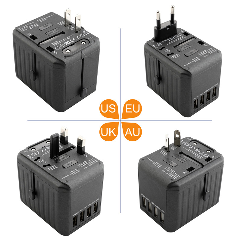 RRTRAVEL Universal Travel Adapter, International Power Adapter, Worldwide Plug Adapter med 4 USB Ports, High Speed 4.5A Wall Charger, all in One AC Socket for USA UK AUS Europe Cell Phone Laptor