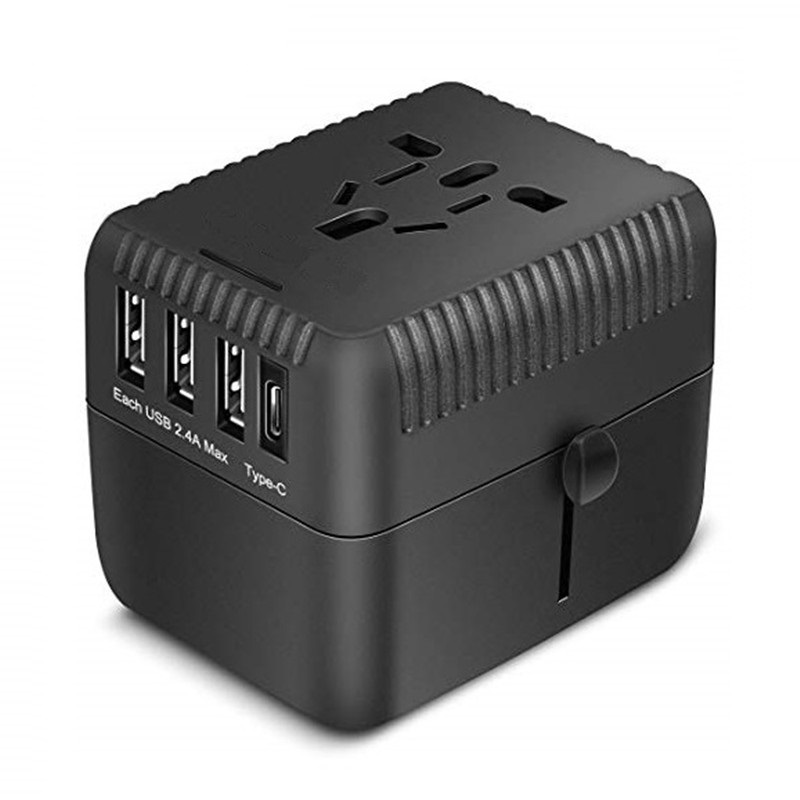 RRTRAVEL Universal Travel Adapter, all in One International Power Adapter with 3 USB+ 1 Type C Chargining Ports, European Plug Adapter, AC Oulet Plug Adapter for European, US, UK, AU 160+ Country