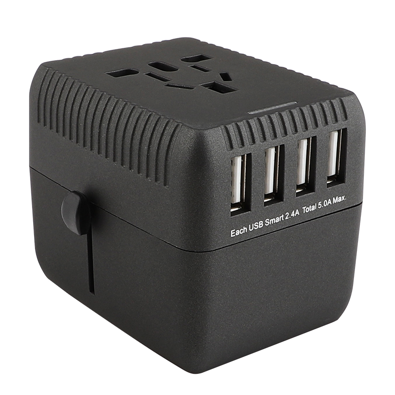 RRTRAVEL Universal Travel Adapter, International Power Adapter, Worldwide Plug Adapter med 4 USB Ports, High Speed 5A Wall Charger, all in One AC Socket for USA UK AUS Europe Cell Laptor