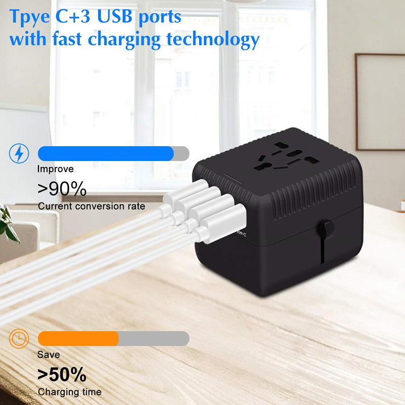 PD Universal Travel Adapter One International væglader AC Plug Adapter med 5A Smart Power og og 3.0A USB Type-C til USA EU UK AUS
