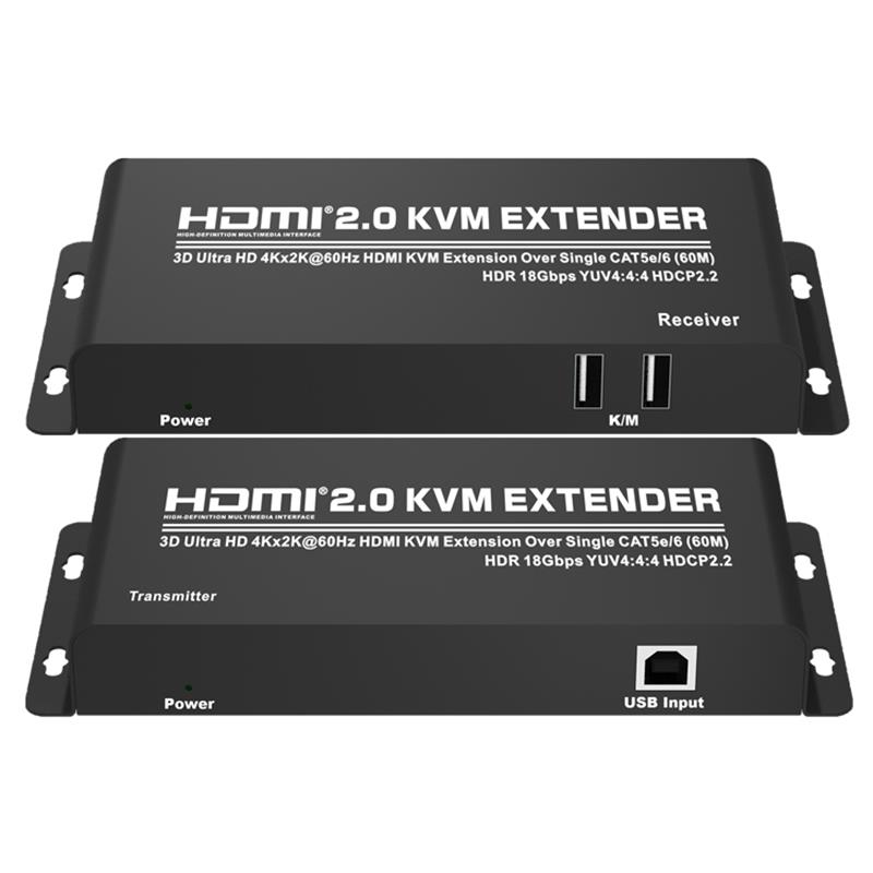 HDMI 2.0 KVM Extender 60 m over enkelt CAT5e / 6 understøtter Ultra HD 4Kx2K @ 60Hz HDCP2.2
