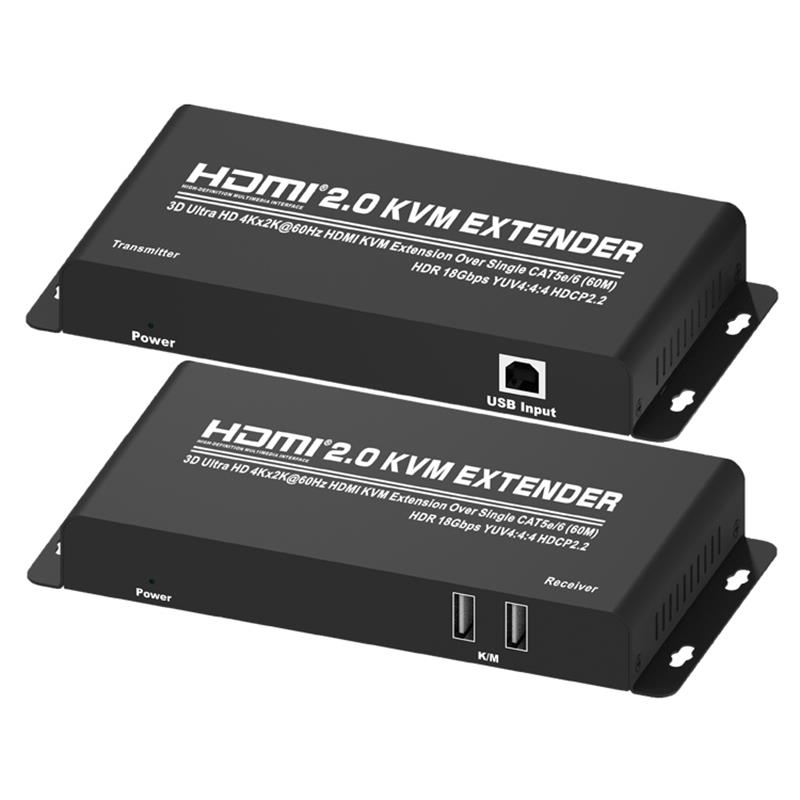 HDMI 2.0 KVM Extender 60 m over enkelt CAT5e / 6 understøtter Ultra HD 4Kx2K @ 60Hz HDCP2.2