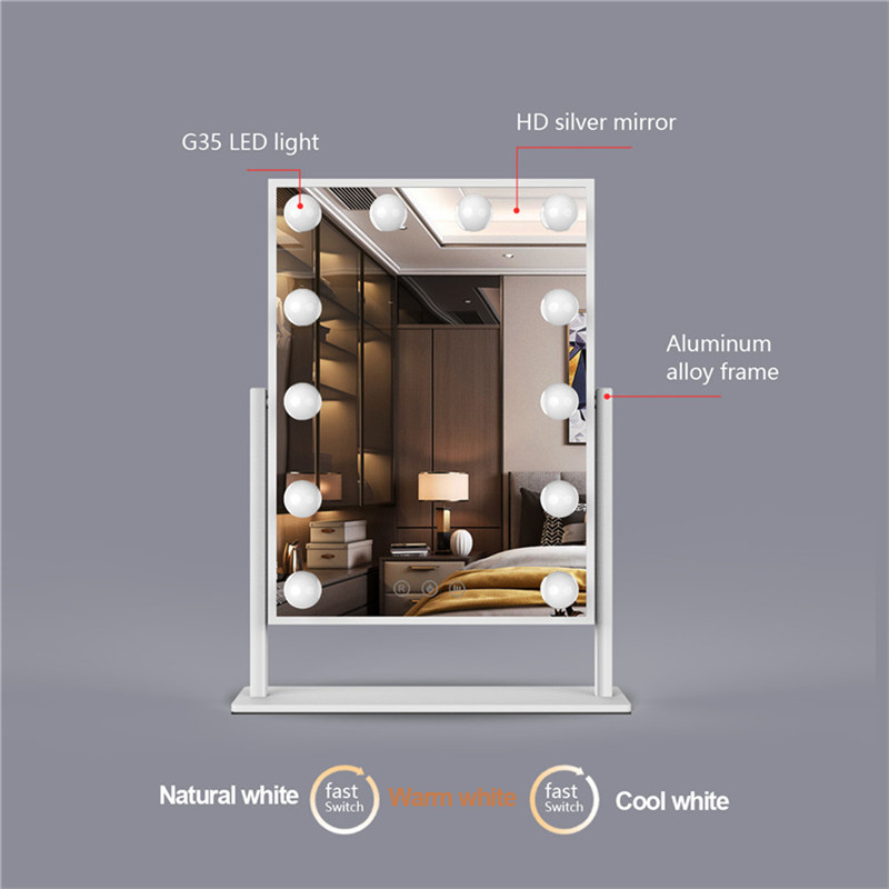 Tabel 360 Grad Rotation tændte bulbber Bedroom ledede forfængelig pige Hollywood makeup spejl