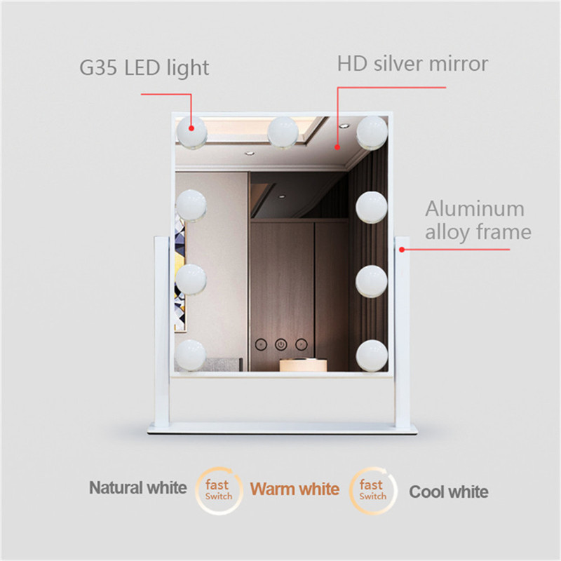 Touch Control Dimmable Brightness 360 Roterende Vanity Makeup Hollywood Mirror med 12 LED Bulgs