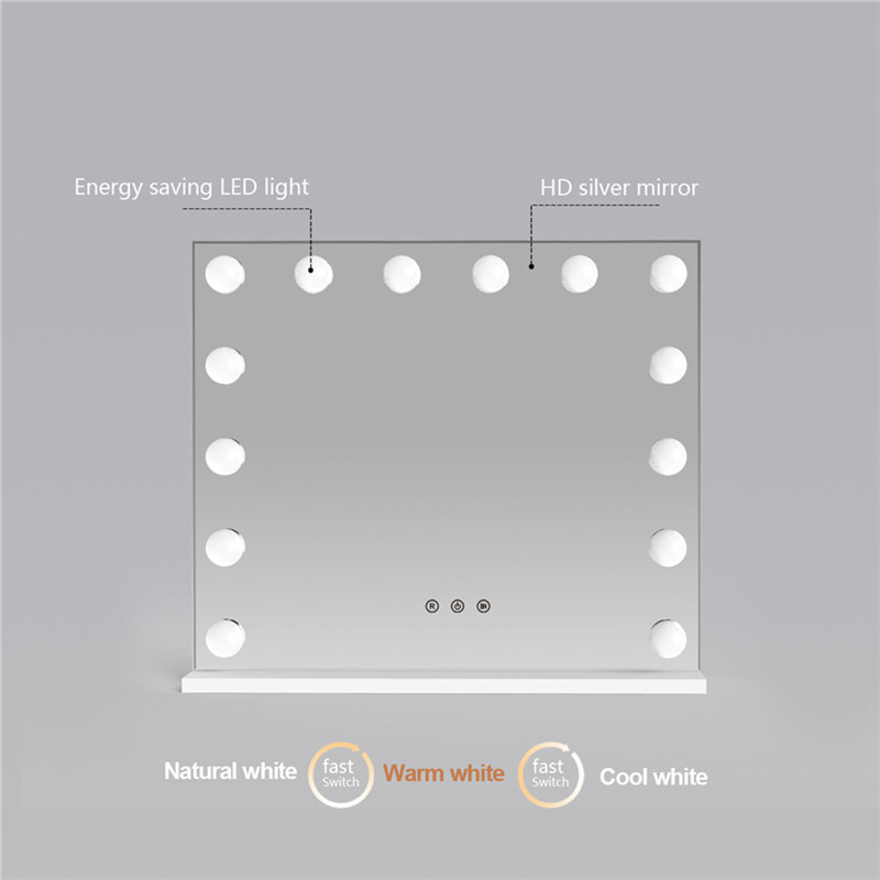 Spejl fra det hvide skrivebord til Hollywood med 14PCS Lighted Bumbls Makeup Vanity Dressing