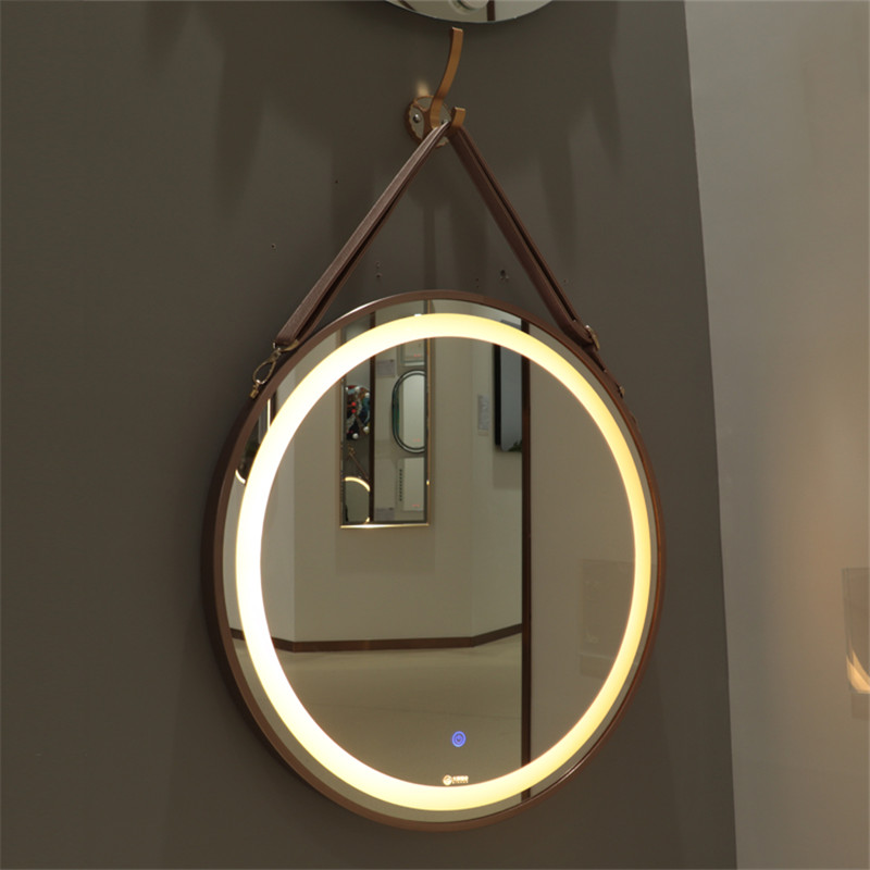 Living Room Salon Decorative Aluminum Frameed Round Mirror med PU Strap