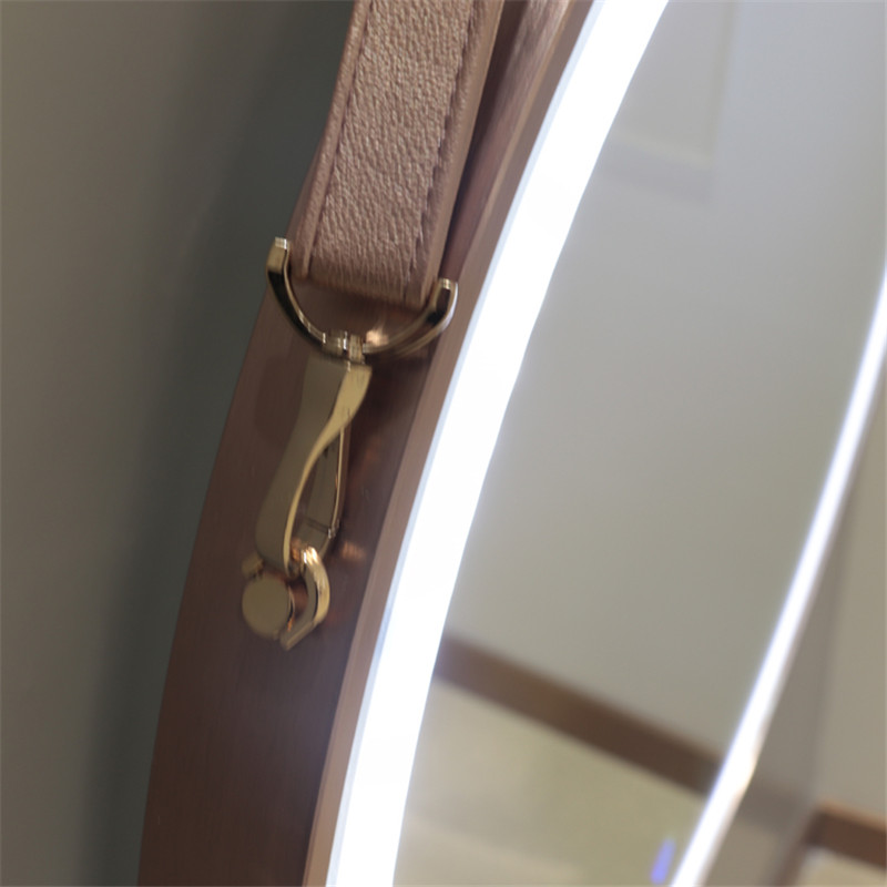 Living Room Salon Decorative Aluminum Frameed Round Mirror med PU Strap
