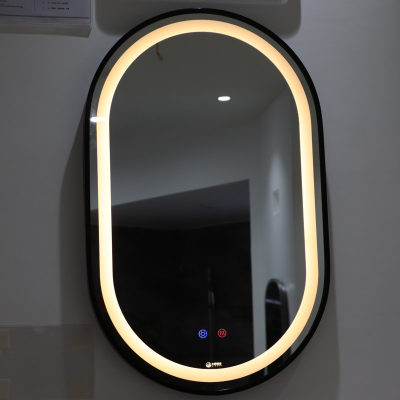 Factory New Style Ledd Lighted Black Wall Mounted Ledd Bathorm Mirror