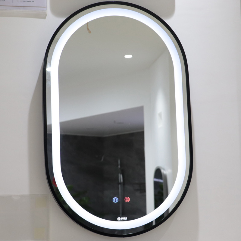 Factory New Style Ledd Lighted Black Wall Mounted Ledd Bathorm Mirror