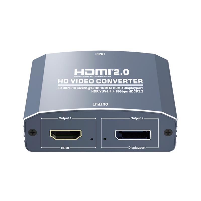 3D Ultra HD 4Kx2K @ 60Hz HDMI til HDMI + DP-konvertering Support HDMI2.0 18 Gbps HDR YUV4: 4: 4 HDCP2.2