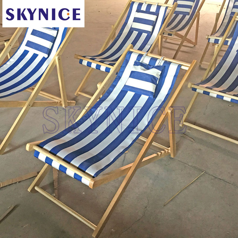 Udendørs sammenfoldelig træ slynge strandstol med stripe