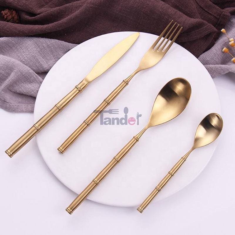 bambus formet mat guldfarvet bestik rustfrit stål 18/10