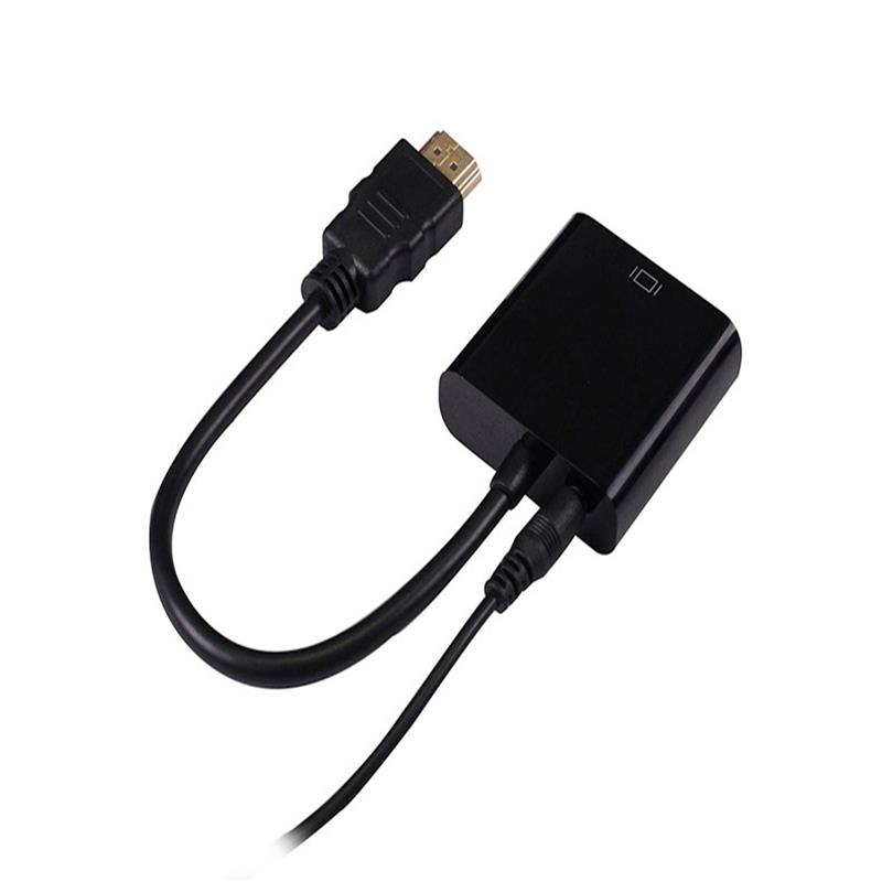 1080P HDMI til VGA 15cm Cable med 3.5mm lyd hvid/sort farve