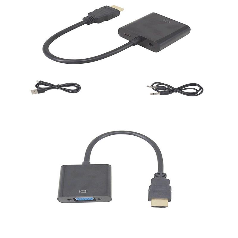 1080P HDMI til VGA 15cm Cable med 3.5mm lyd, Micro USB til opladning