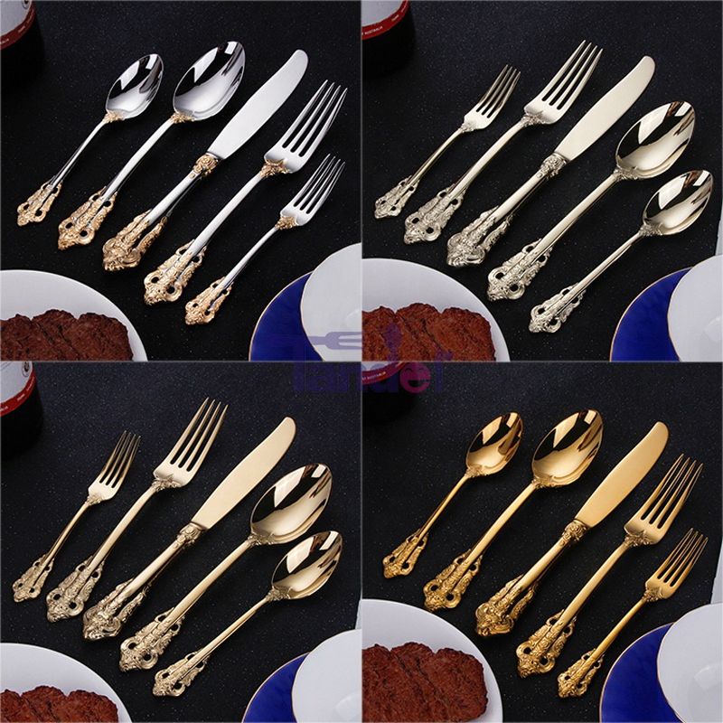 304 rustfrit stål forgyldt bestik sølv champagne guldbestik sæt til bryllupsrestaurant hjem