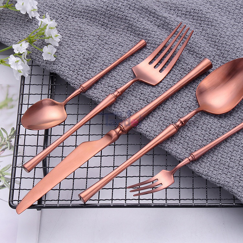 europæisk besteck pvd belægning rustfrit stål bryllup bestik metal rose guld bestik sæt