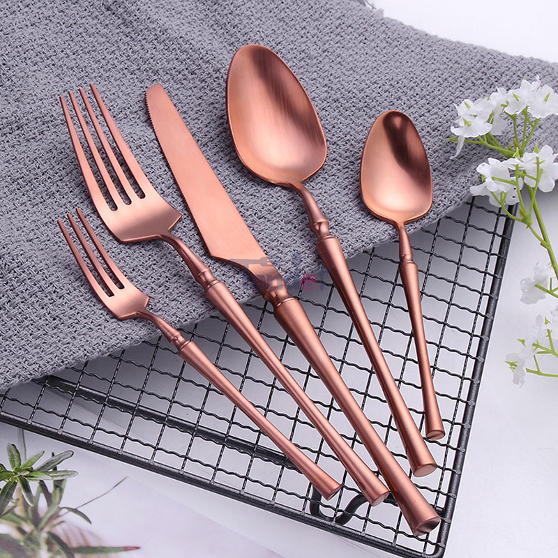 europæisk besteck pvd belægning rustfrit stål bryllup bestik metal rose guld bestik sæt