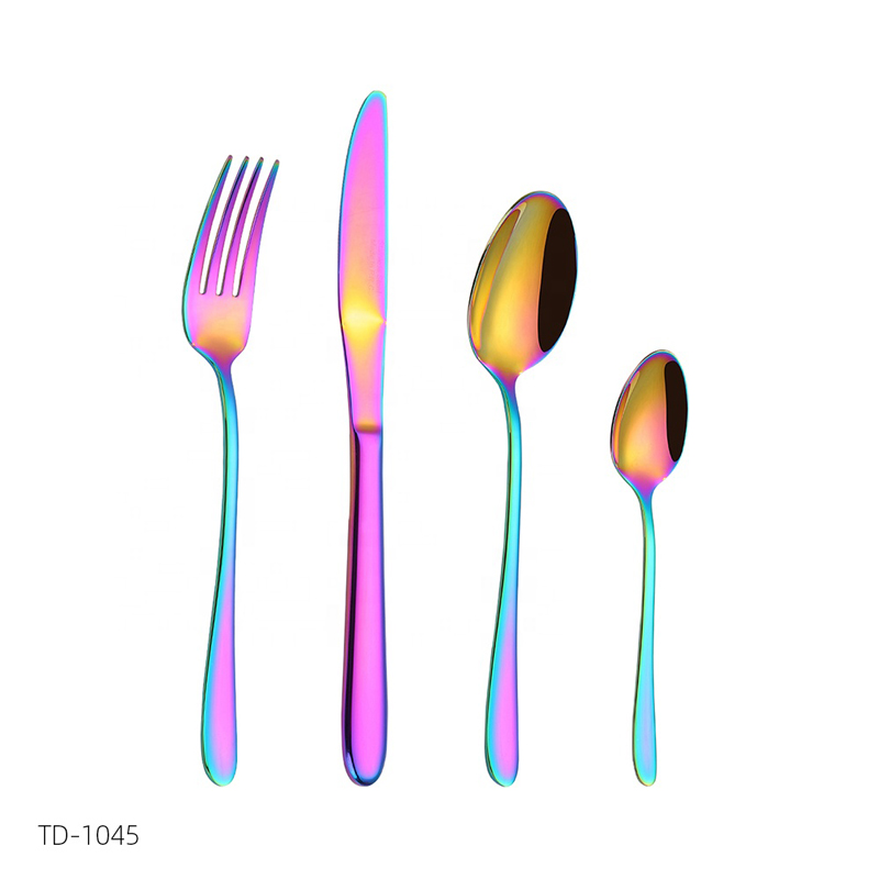 høj spejl detaillysende farverig camping rustfrit stål bestik regnbue bestik sæt
