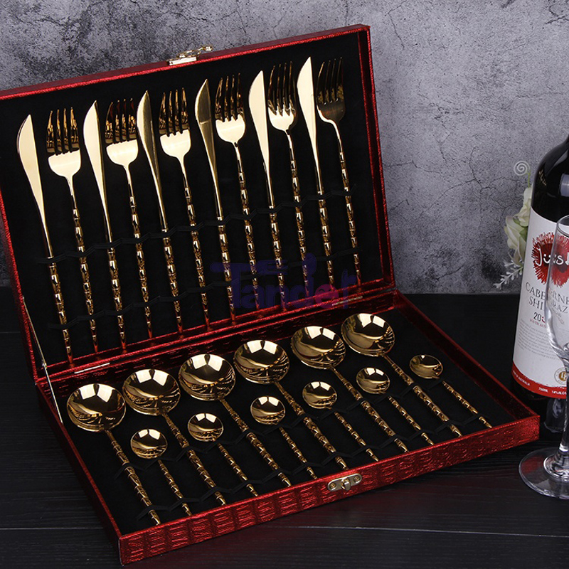 24 stk bestik 304 rustfrit stål 24 stk bestik sæt træboks