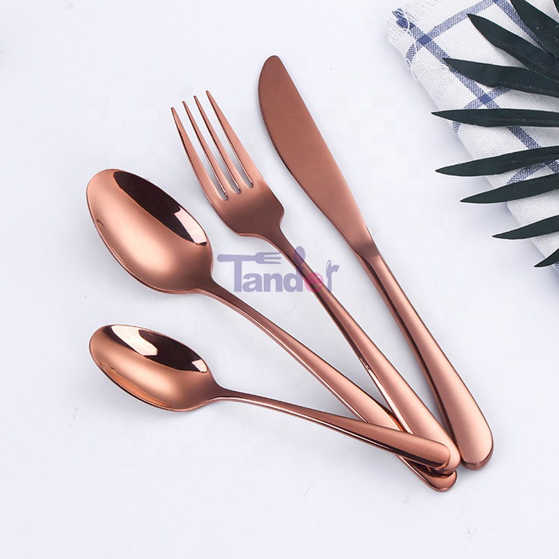 elegant design inox fladware sæt i lager Rustfrit stål rosen guldbestik