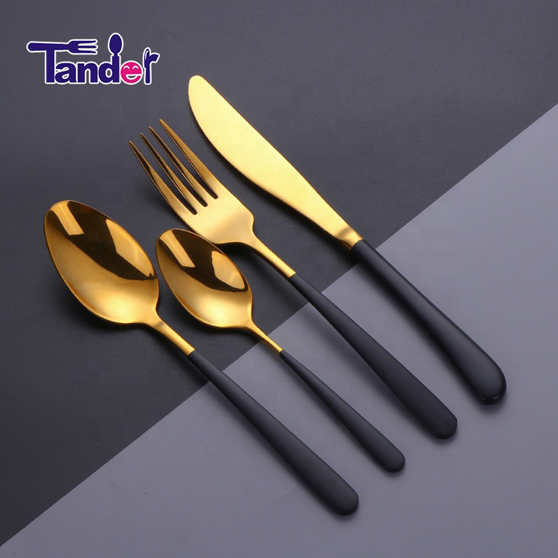 Spejlelakering sort håndtag maling af kvalitet i gave inox guld og hvidt bestik sæt