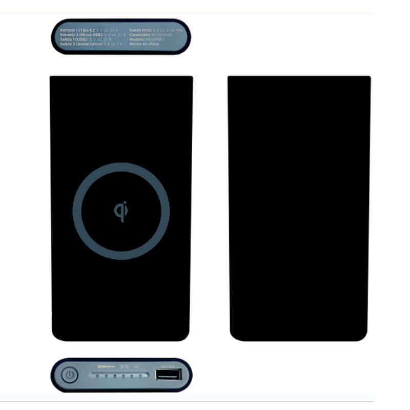 10000MAH Power Bank med Wireless Charger Pad (for smartphones, AirPods)